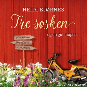 Tre søsken og en gul moped